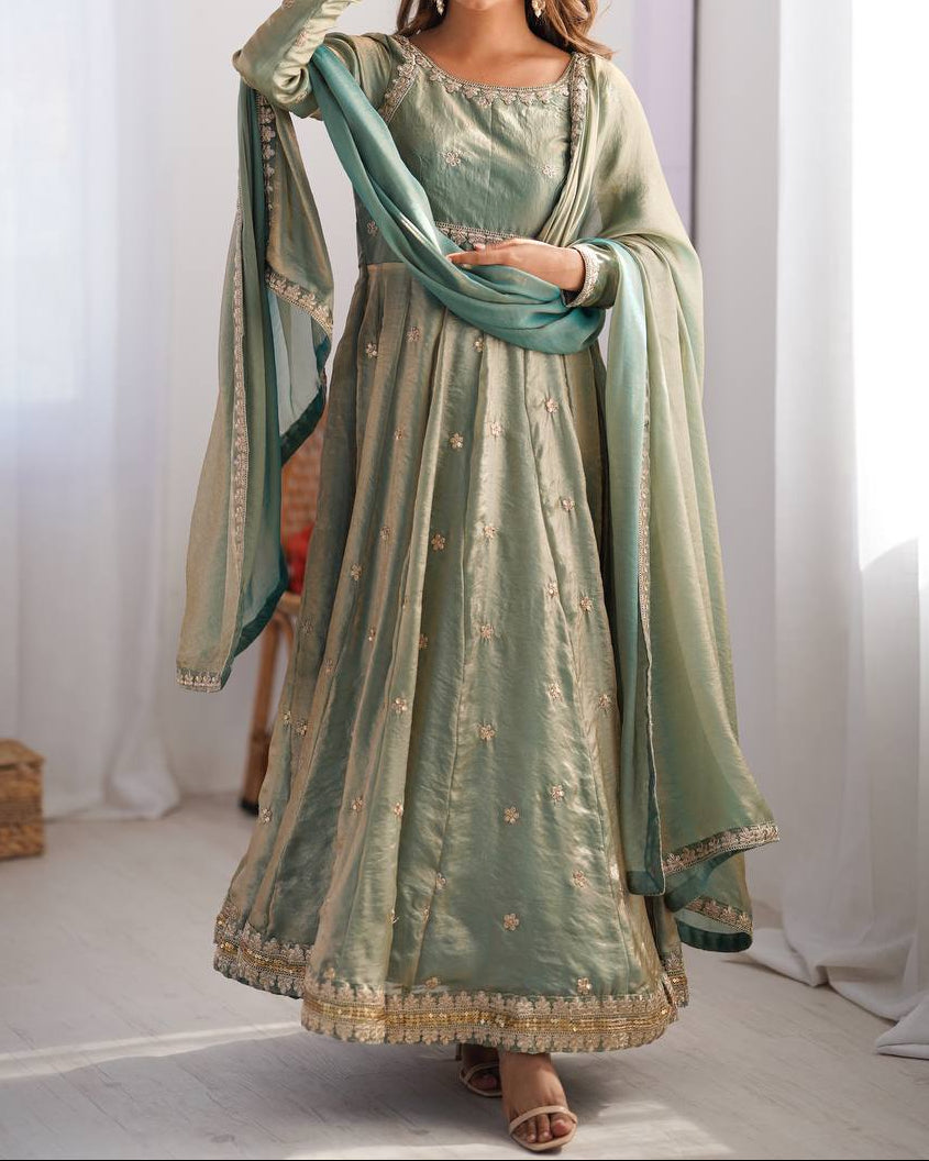 Designer Party Wear Fendy Silk Anarkali Suit Set