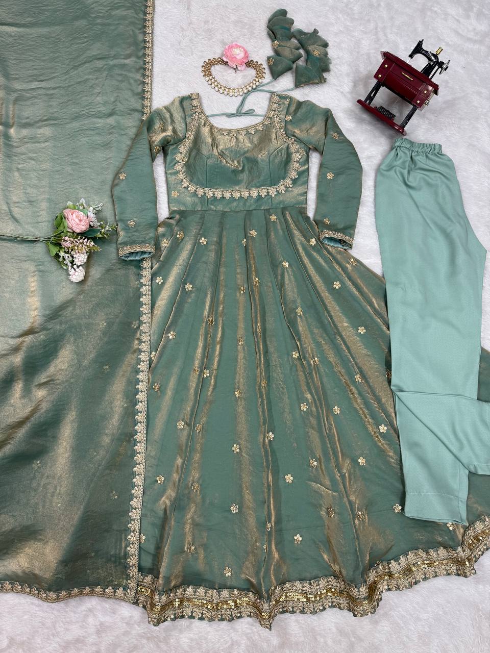 Designer Party Wear Fendy Silk Anarkali Suit Set