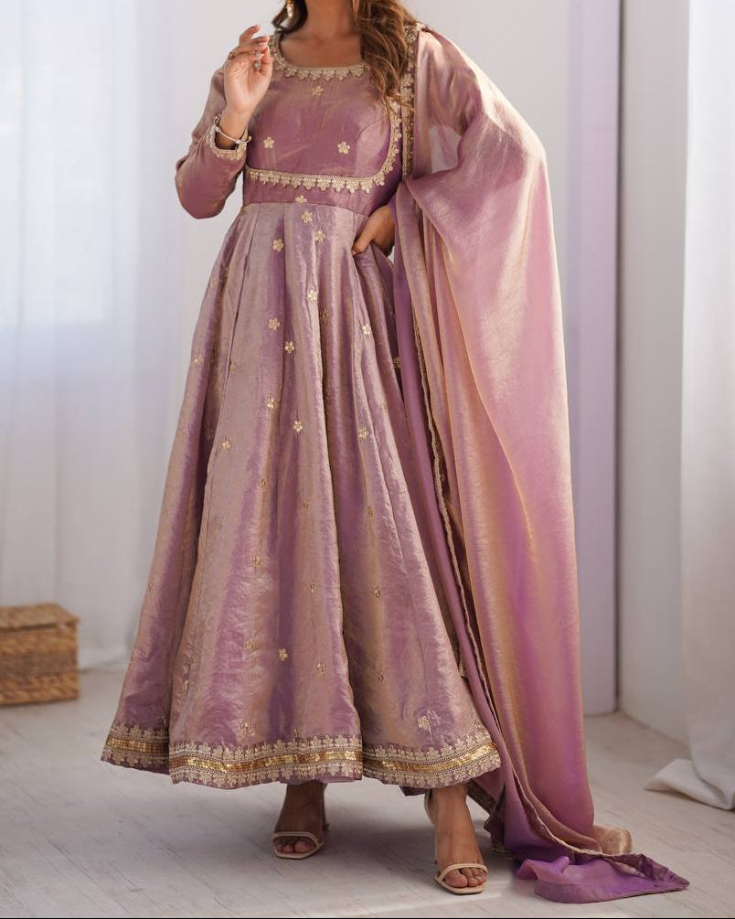 Designer Party Wear Fendy Silk Anarkali Suit Set