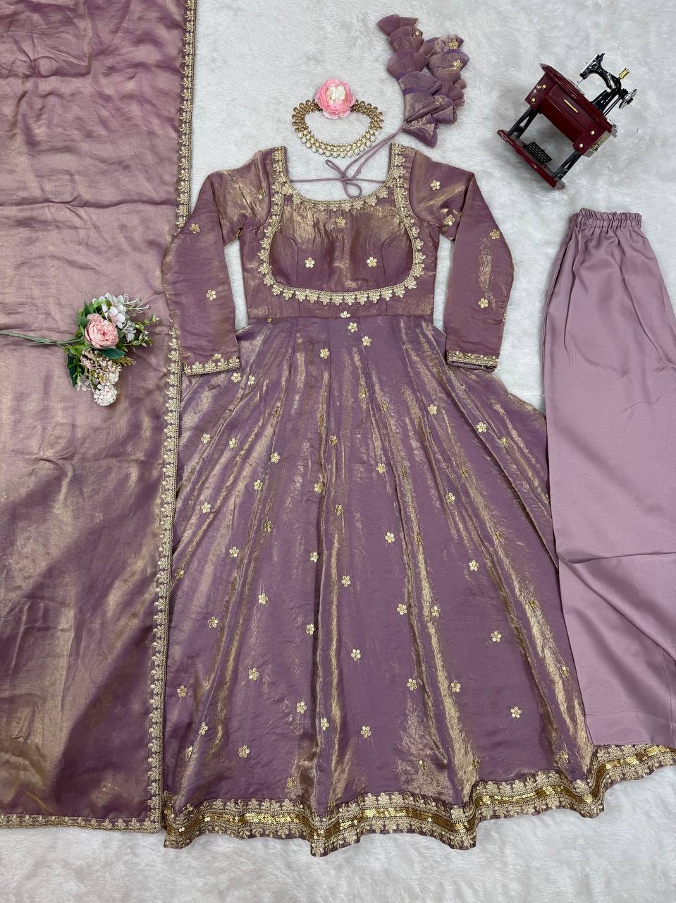 Designer Party Wear Fendy Silk Anarkali Suit Set