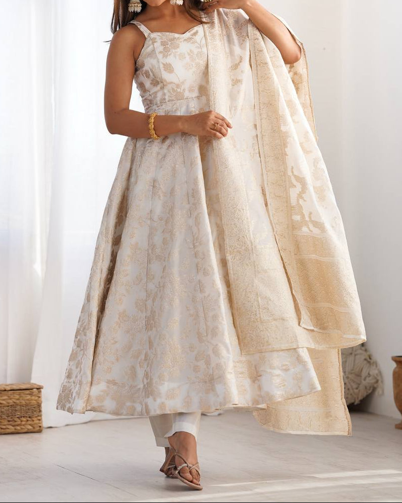 classic banarasi jackquard dola silk fabric Anarkali suit set