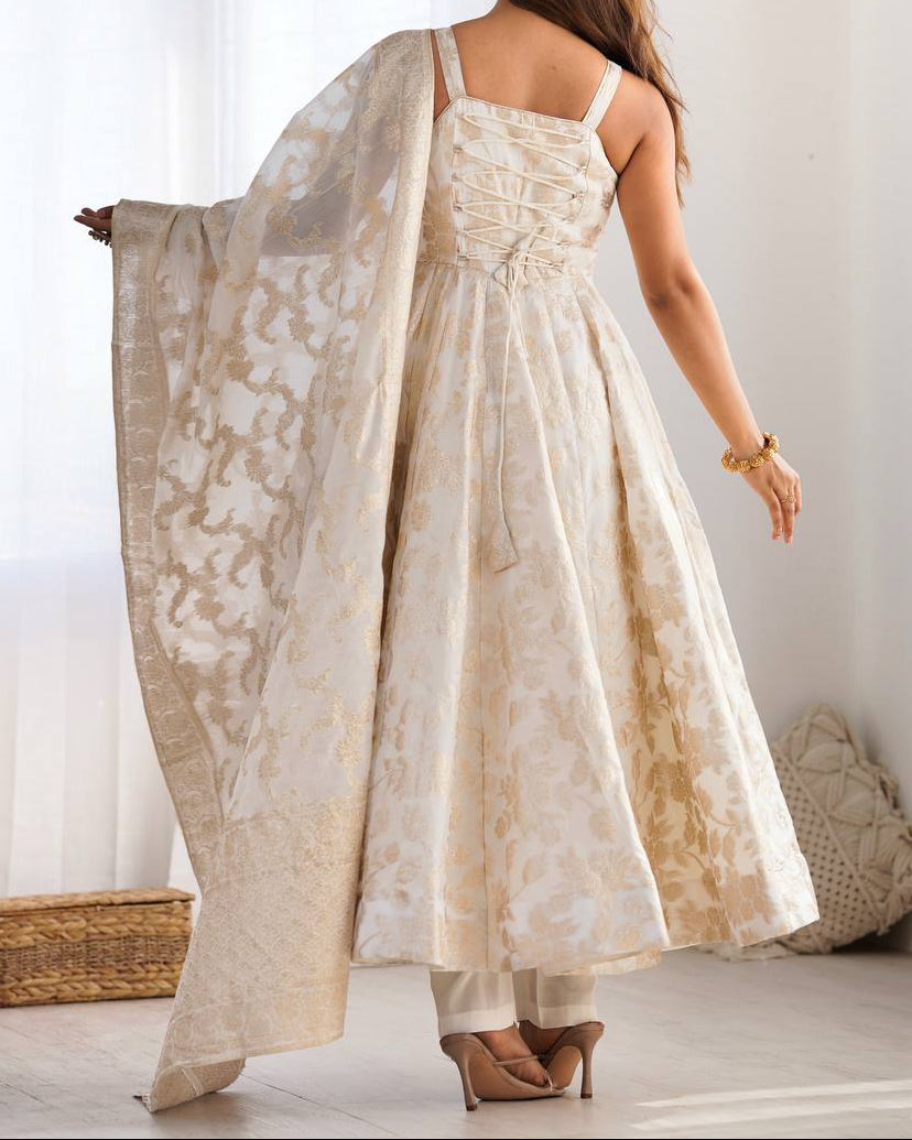 classic banarasi jackquard dola silk fabric Anarkali suit set
