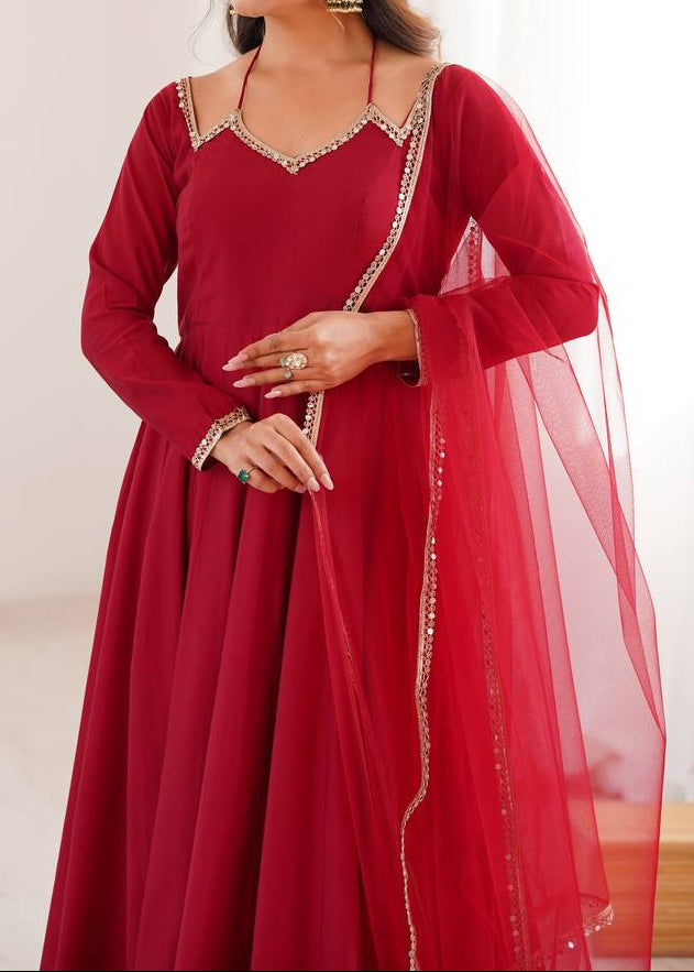 Pure Roman Silk Chanderi Fabric Fully Flare Party wear Anarkali Suit Set