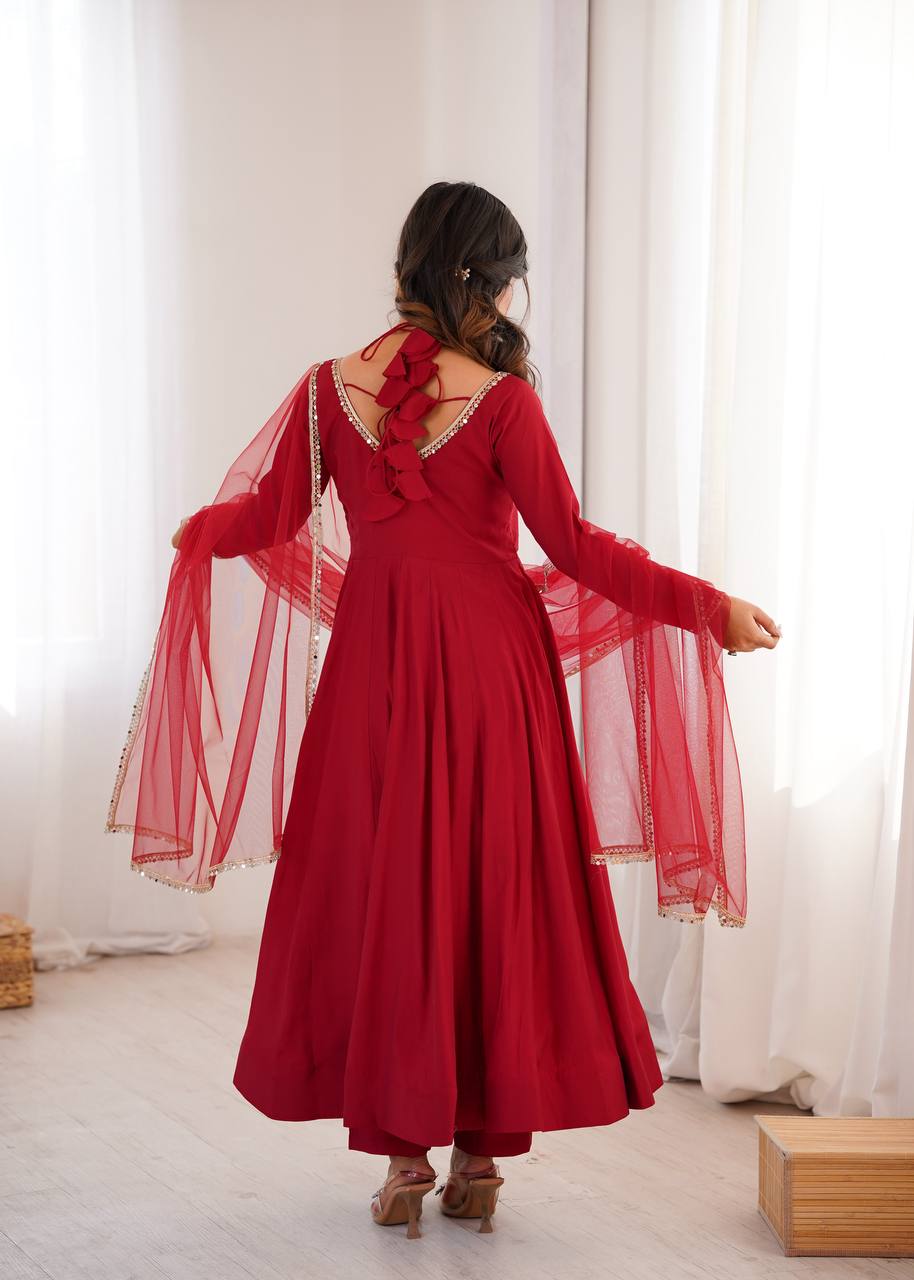 Pure Roman Silk Chanderi Fabric Fully Flare Party wear Anarkali Suit Set