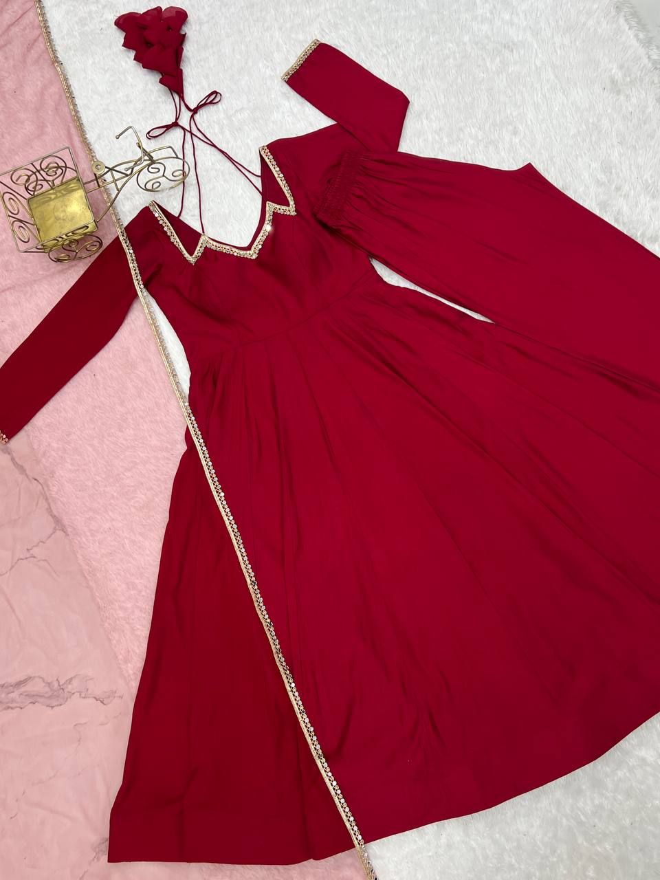 Pure Roman Silk Chanderi Fabric Fully Flare Party wear Anarkali Suit Set