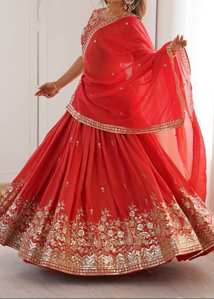 Wedding Wear Heavy Simmer Silk Thread With Sequence Work Lehenga