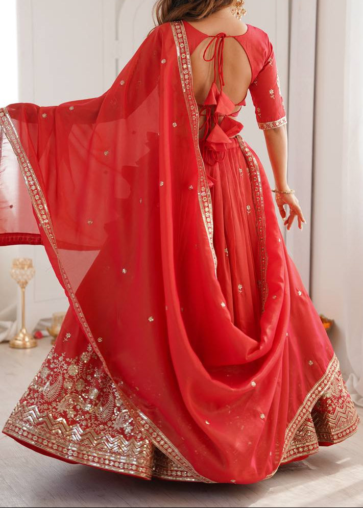 Wedding Wear Heavy Simmer Silk Thread With Sequence Work Lehenga