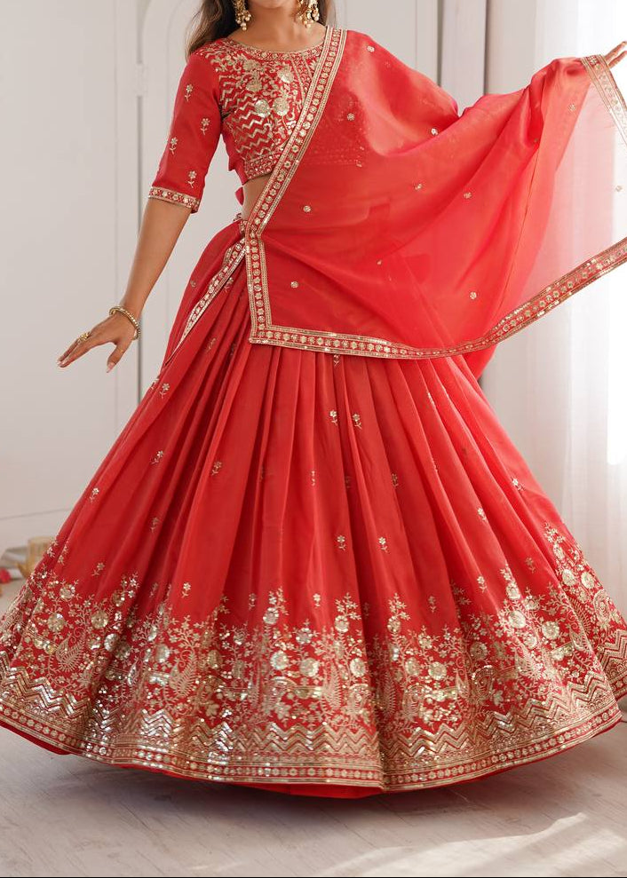 Wedding Wear Heavy Simmer Silk Thread With Sequence Work Lehenga