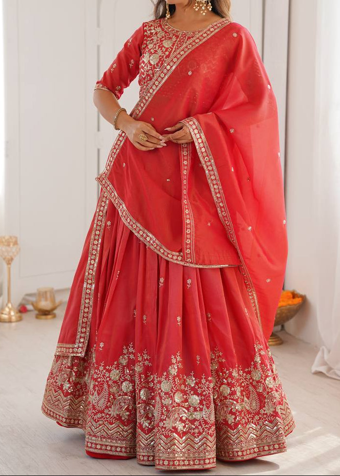 Wedding Wear Heavy Simmer Silk Thread With Sequence Work Lehenga