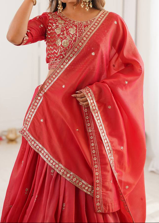 Wedding Wear Heavy Simmer Silk Thread With Sequence Work Lehenga