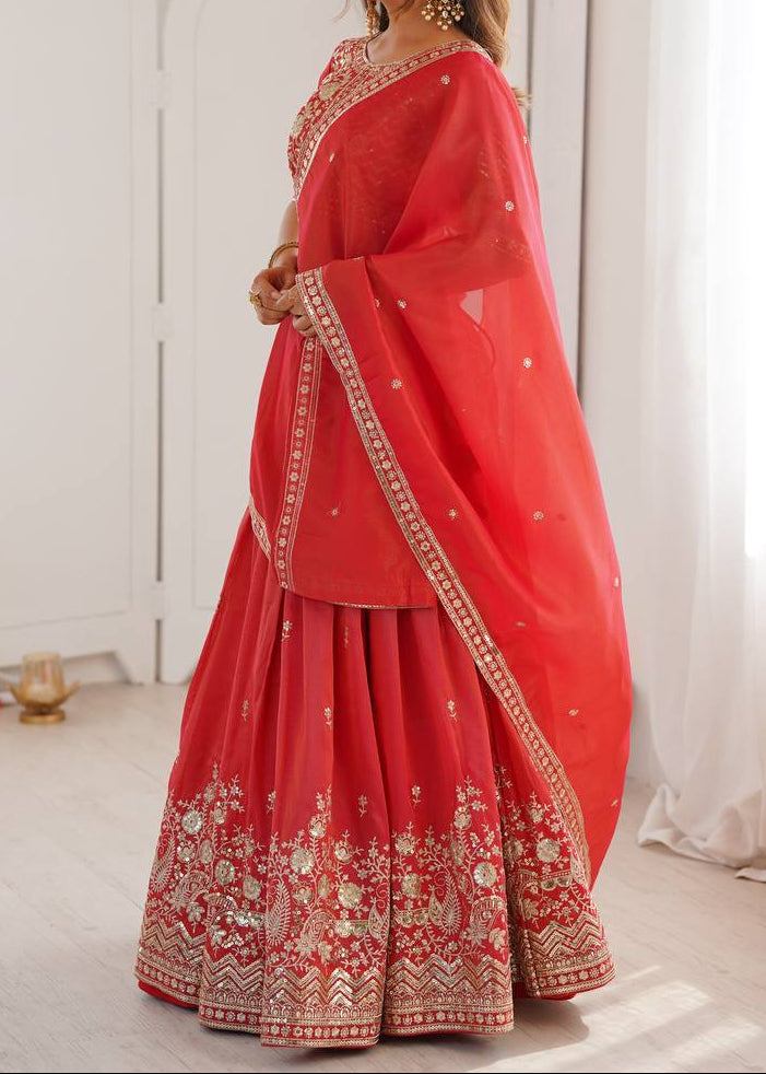 Wedding Wear Heavy Simmer Silk Thread With Sequence Work Lehenga