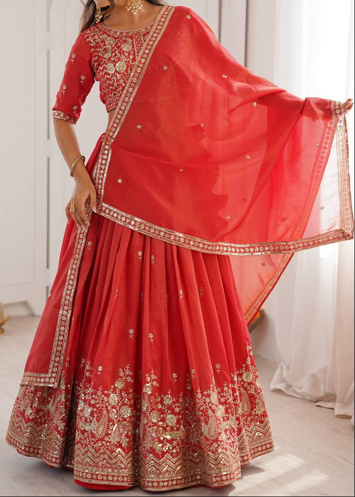 Wedding Wear Heavy Simmer Silk Thread With Sequence Work Lehenga