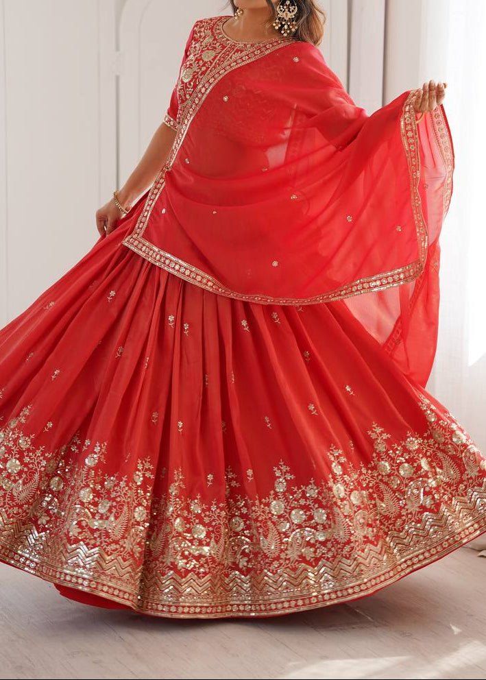 Wedding Wear Heavy Simmer Silk Thread With Sequence Work Lehenga