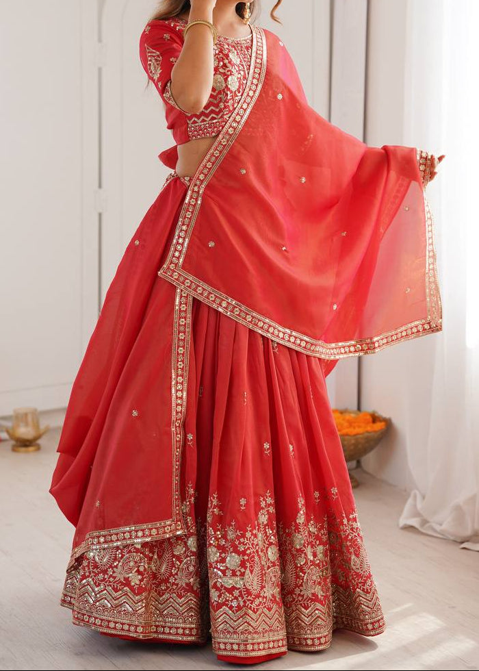 Wedding Wear Heavy Simmer Silk Thread With Sequence Work Lehenga