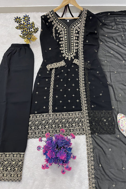 Eid Special Designer Heavy Embroidery & Sequence Work Top Pent With Dupatta Set