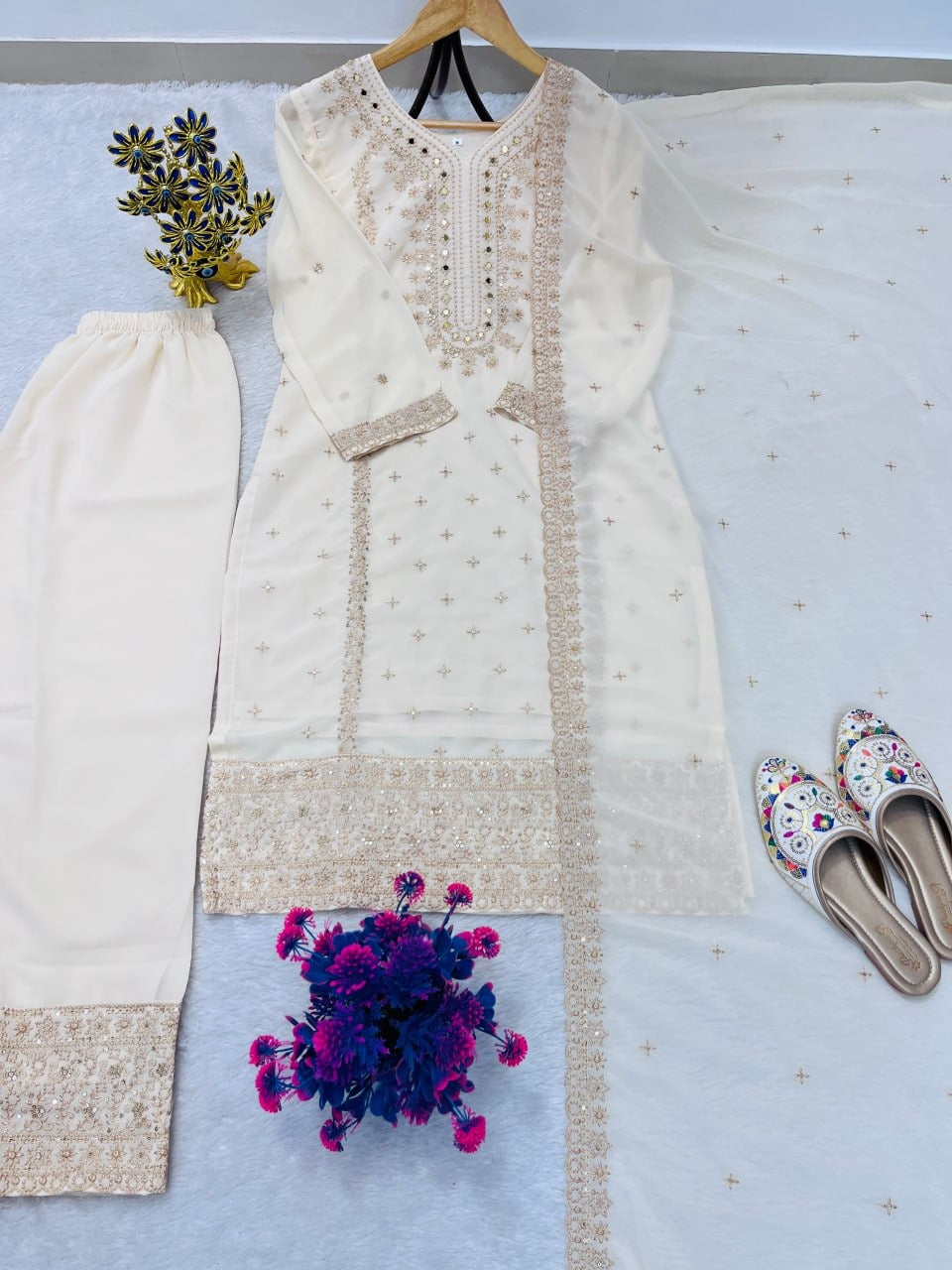 Eid Special Designer Heavy Embroidery & Sequence Work Top Pent With Dupatta Set