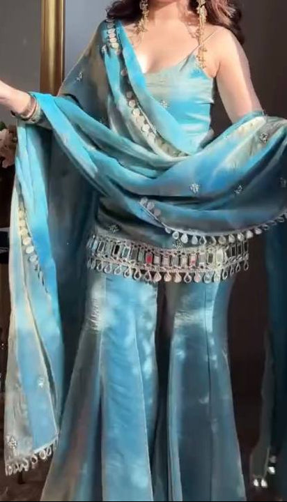 Indo Western Real Mirror Work Designer Sharara Set