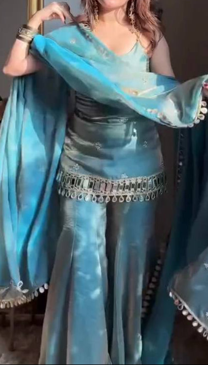 Indo Western Real Mirror Work Designer Sharara Set