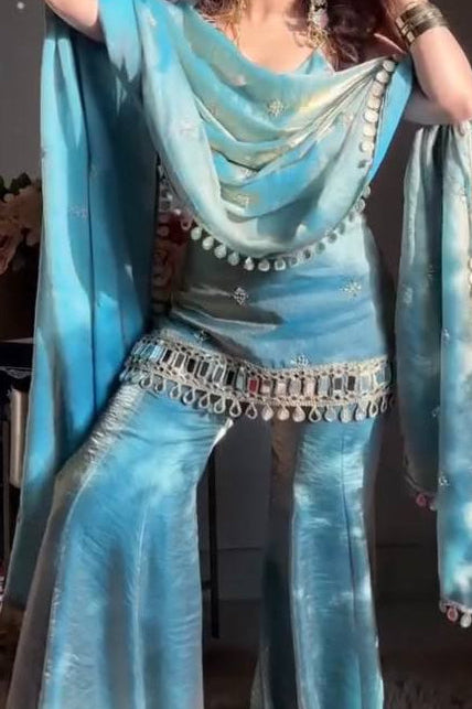 Indo Western Real Mirror Work Designer Sharara Set