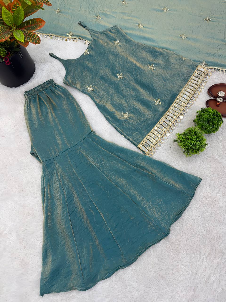 Indo Western Real Mirror Work Designer Sharara Set