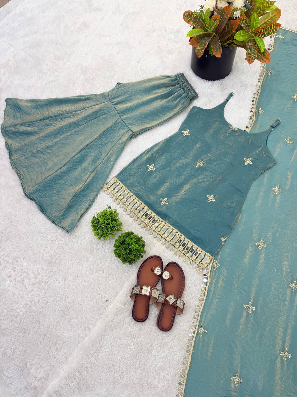 Indo Western Real Mirror Work Designer Sharara Set