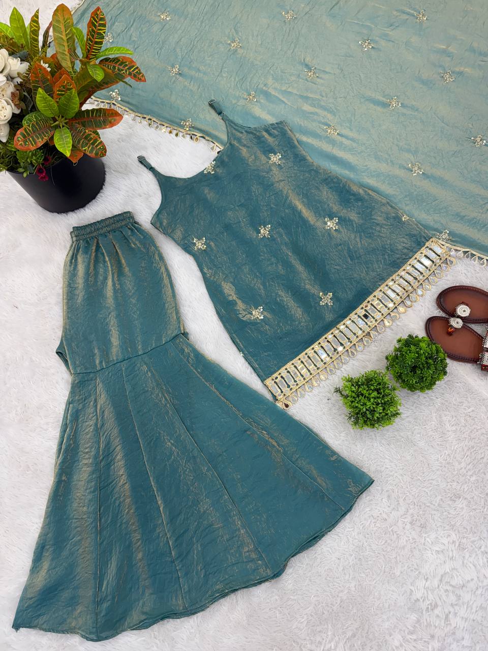 Indo Western Real Mirror Work Designer Sharara Set