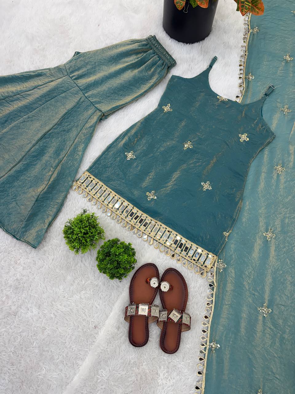 Indo Western Real Mirror Work Designer Sharara Set