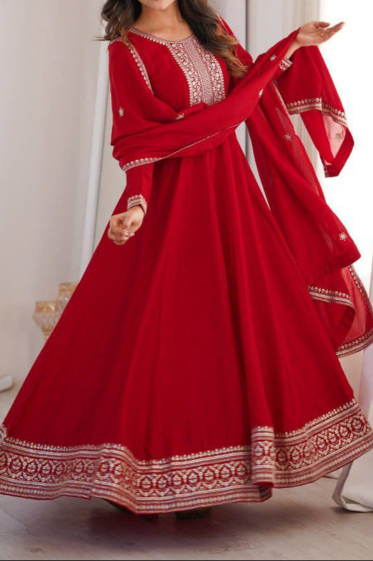 Premium Quality Vichitra Silk Anarkali Suit Set