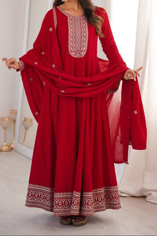 Premium Quality Vichitra Silk Anarkali Suit Set