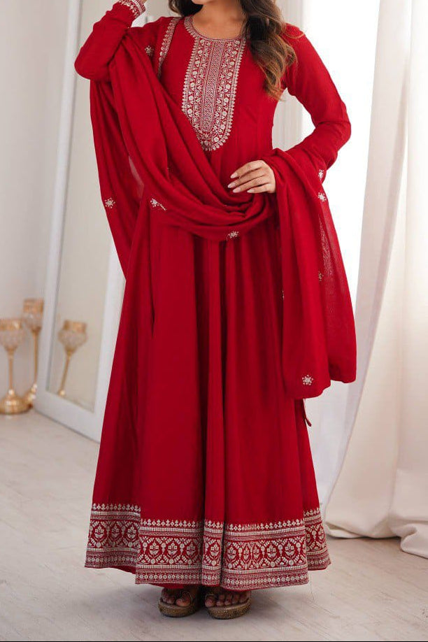 Premium Quality Vichitra Silk Anarkali Suit Set