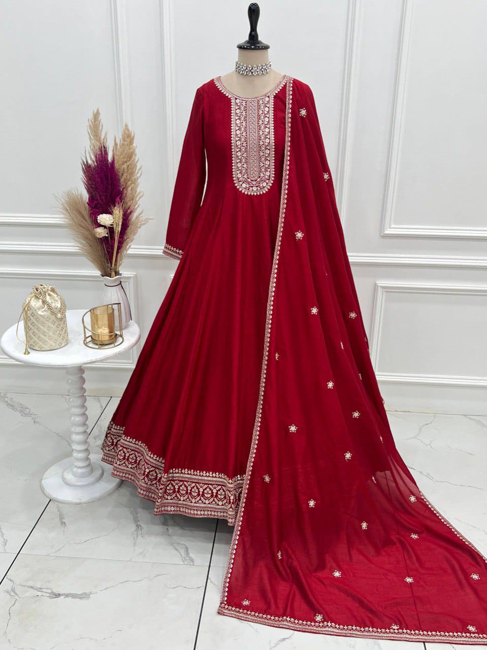 Premium Quality Vichitra Silk Anarkali Suit Set
