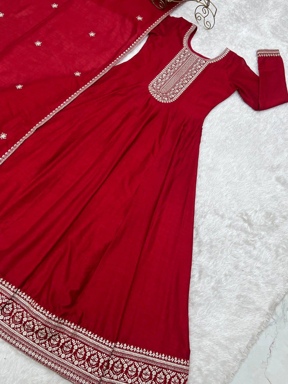 Premium Quality Vichitra Silk Anarkali Suit Set