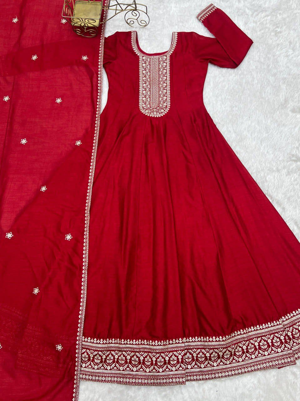 Premium Quality Vichitra Silk Anarkali Suit Set