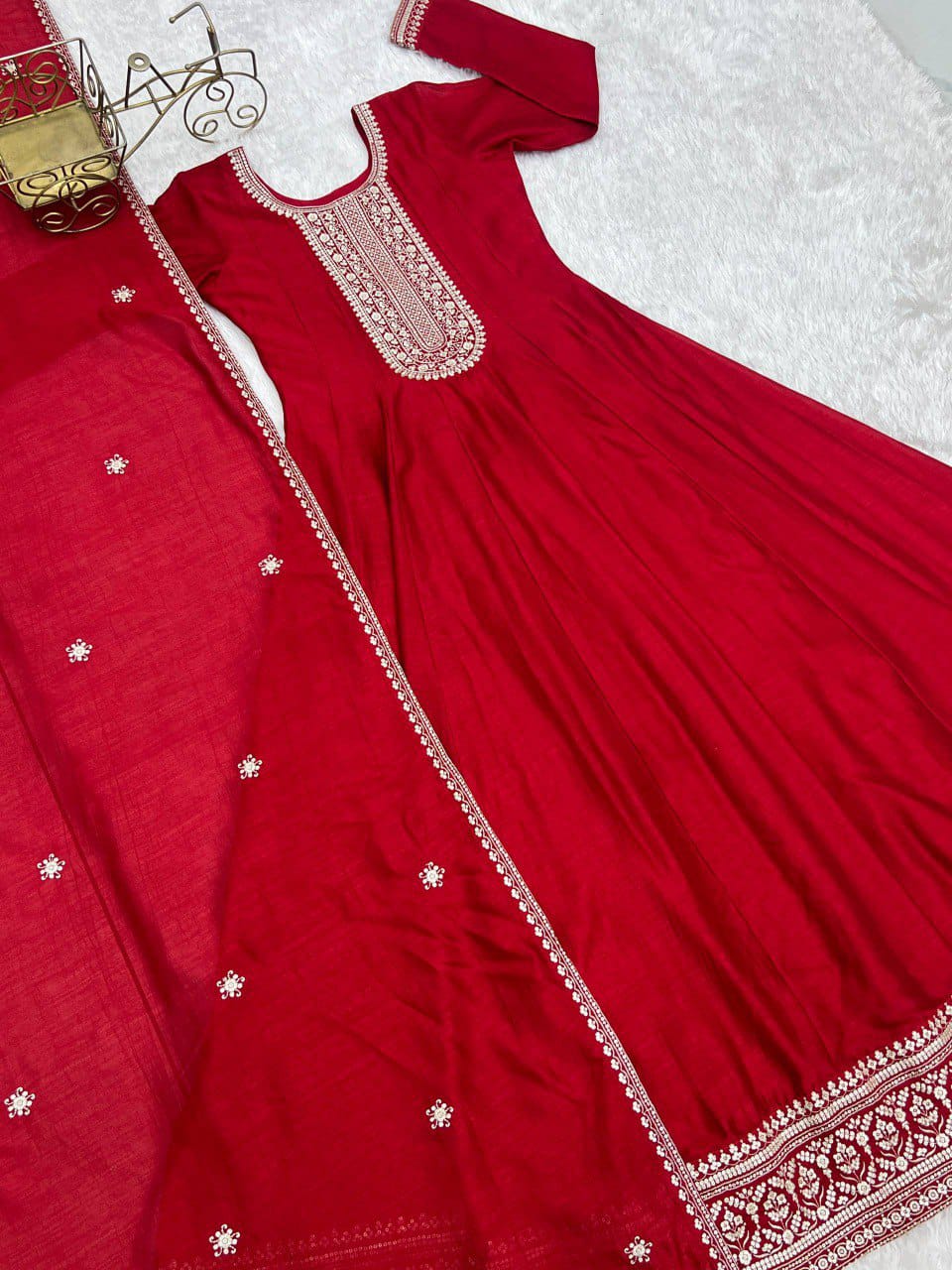 Premium Quality Vichitra Silk Anarkali Suit Set