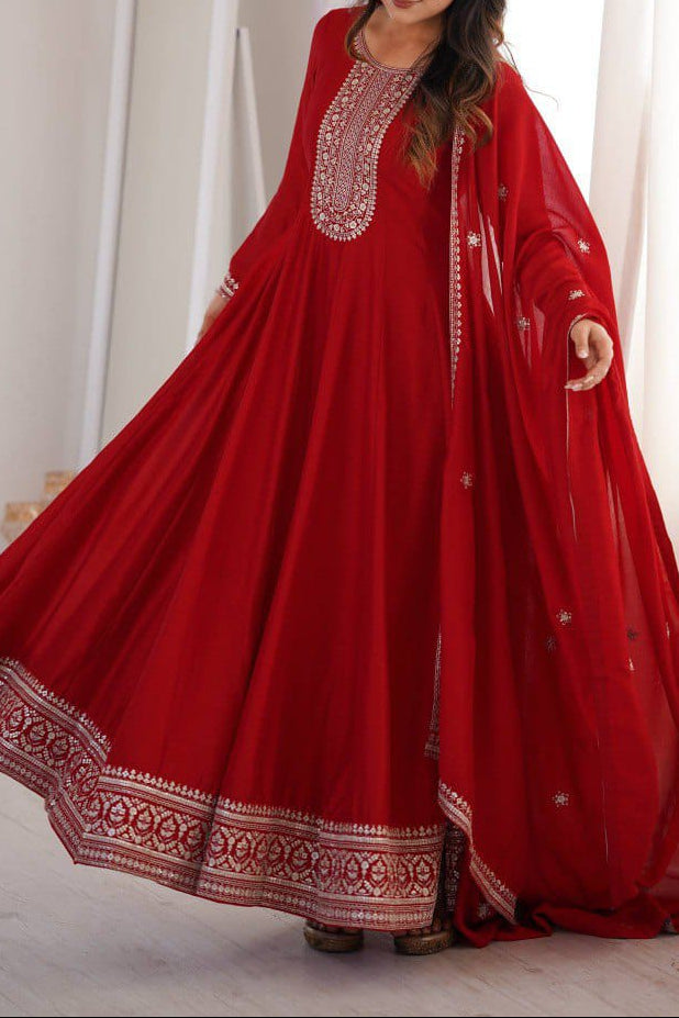 Premium Quality Vichitra Silk Anarkali Suit Set