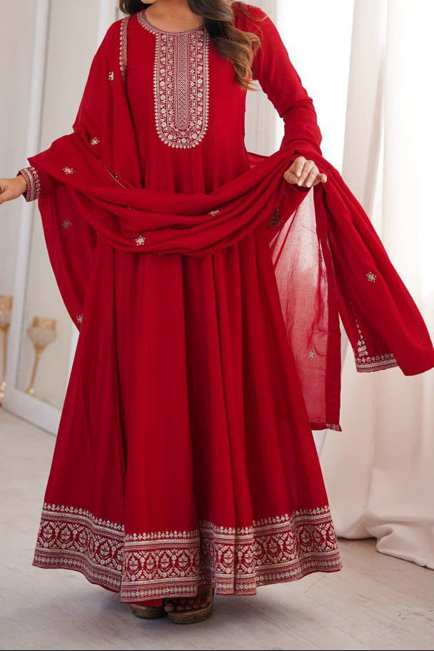 Premium Quality Vichitra Silk Anarkali Suit Set