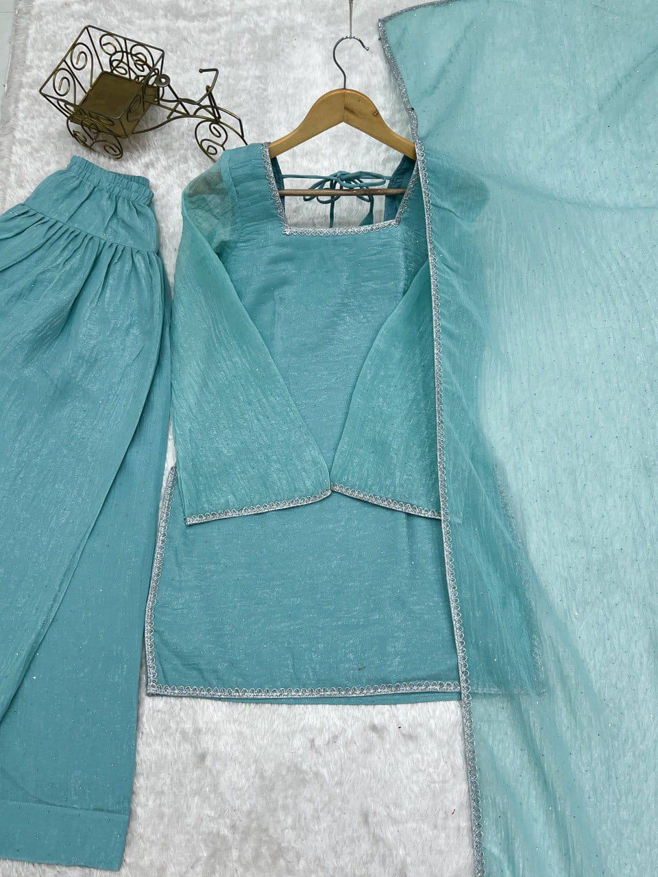 Farshi Salwar Suit Crunchy Silk Fabric With Siroski Work