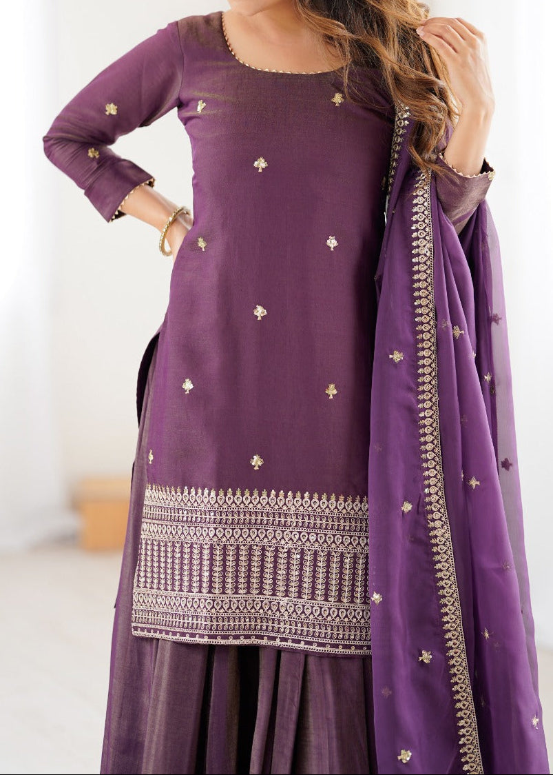 Premium Quality Pure Roman Shimmer Chanderi Silk Fully Flare Lehenga Kurti Set