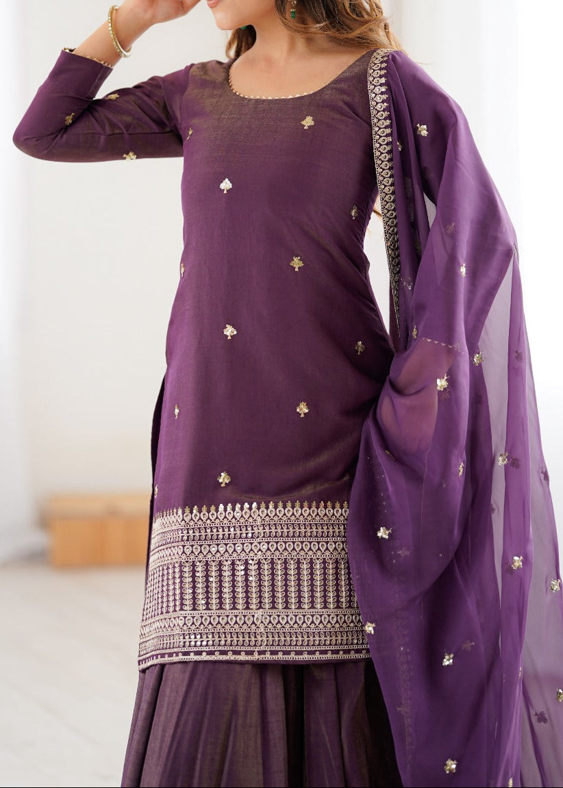 Premium Quality Pure Roman Shimmer Chanderi Silk Fully Flare Lehenga Kurti Set