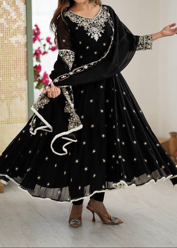 Elegant Heavy Embroidery & Sequence Work Three-Piece Anarkali Suit Set