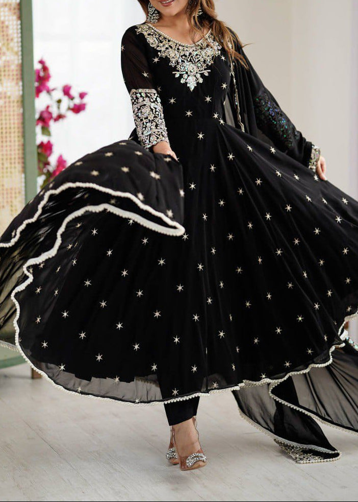 Elegant Heavy Embroidery & Sequence Work Three-Piece Anarkali Suit Set