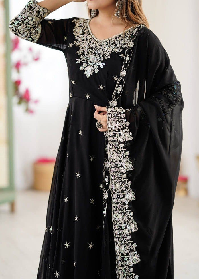 Elegant Heavy Embroidery & Sequence Work Three-Piece Anarkali Suit Set