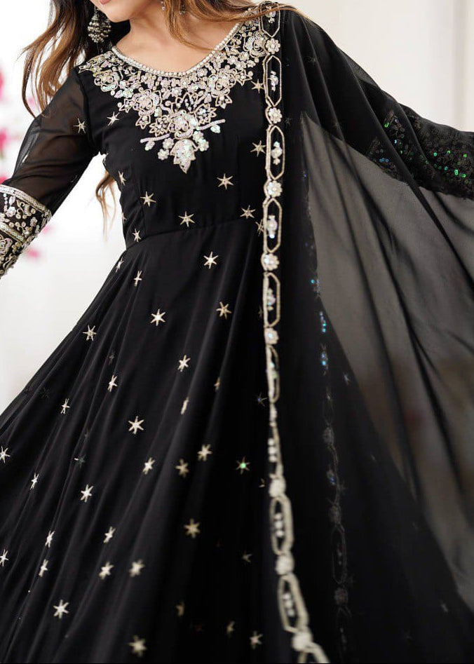 Elegant Heavy Embroidery & Sequence Work Three-Piece Anarkali Suit Set