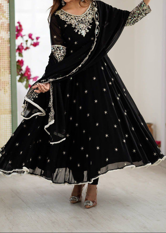 Elegant Heavy Embroidery & Sequence Work Three-Piece Anarkali Suit Set