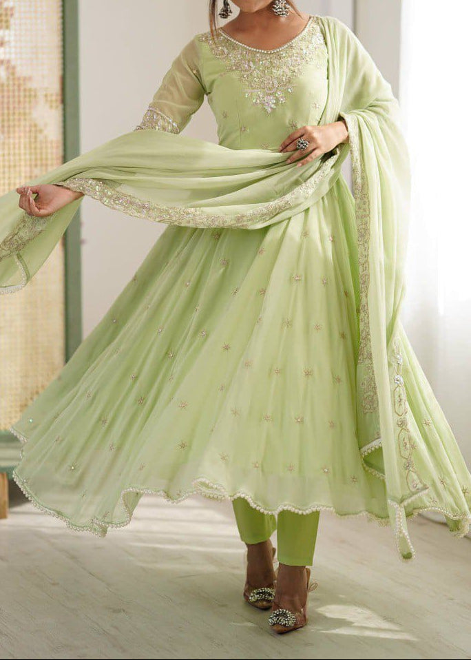 Elegant Heavy Embroidery & Sequence Work Three-Piece Anarkali Suit Set