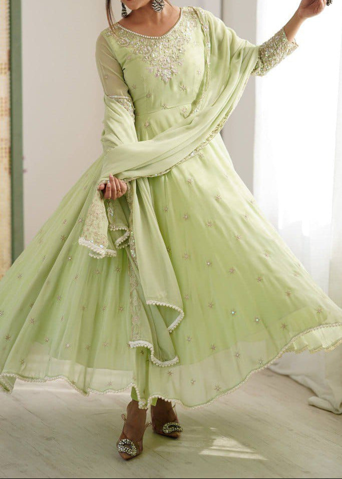 Elegant Heavy Embroidery & Sequence Work Three-Piece Anarkali Suit Set