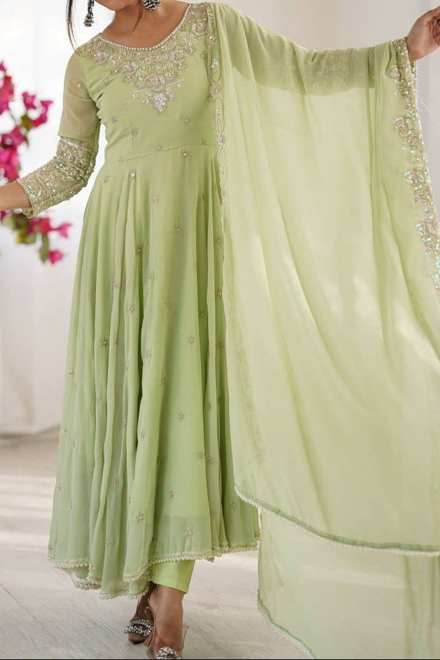 Elegant Heavy Embroidery & Sequence Work Three-Piece Anarkali Suit Set