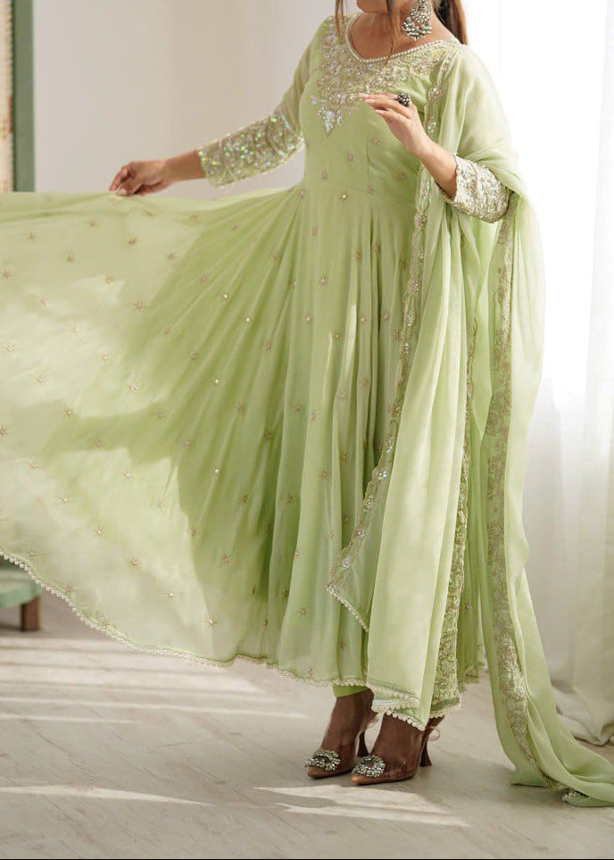 Elegant Heavy Embroidery & Sequence Work Three-Piece Anarkali Suit Set