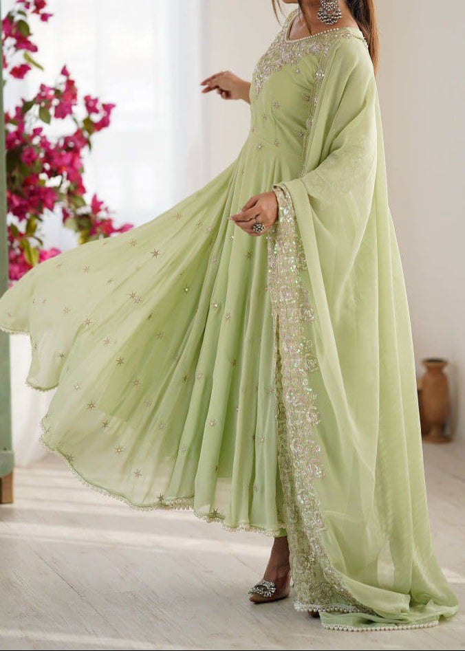 Elegant Heavy Embroidery & Sequence Work Three-Piece Anarkali Suit Set