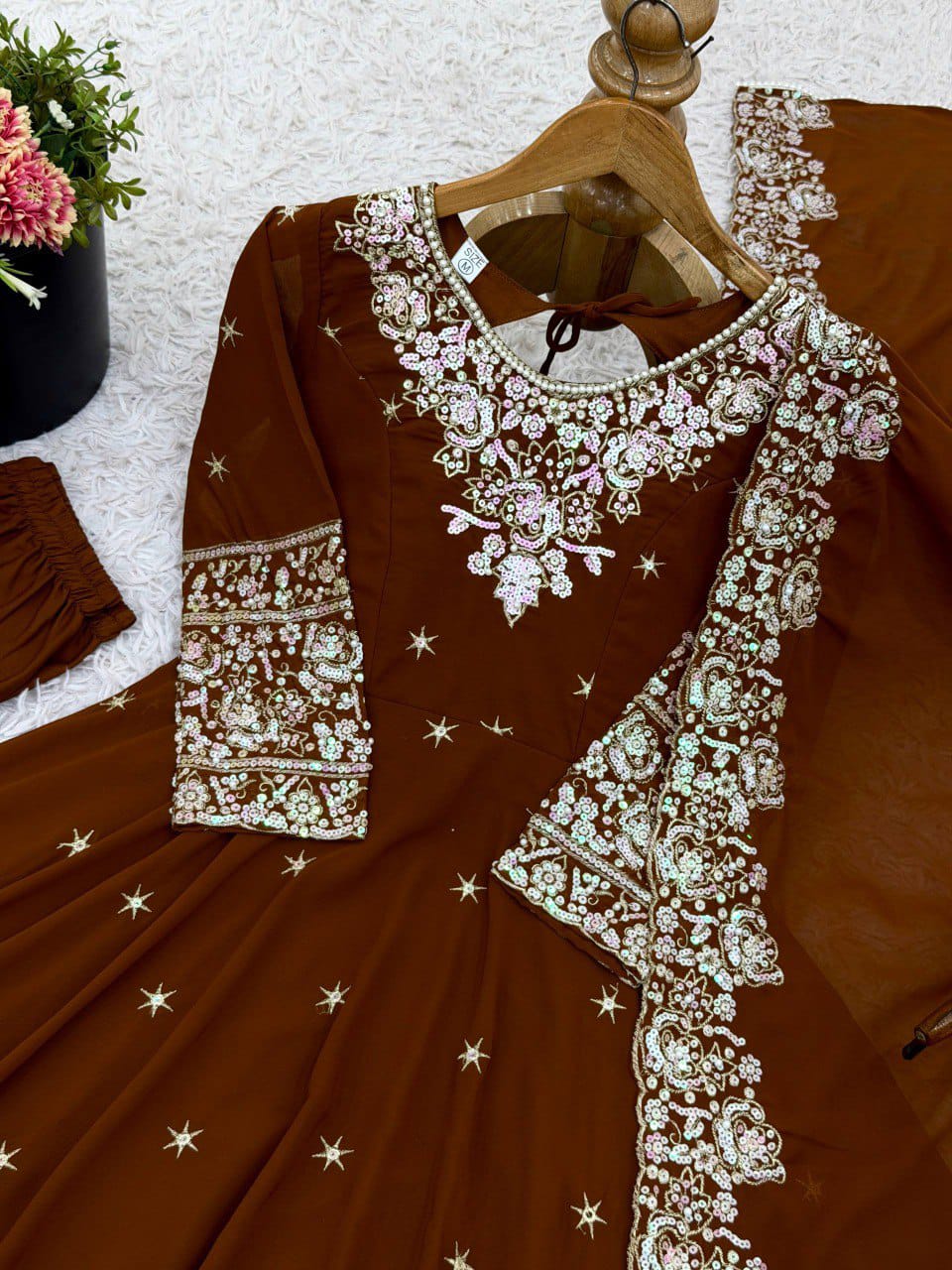 Elegant Heavy Embroidery & Sequence Work Three-Piece Anarkali Suit Set